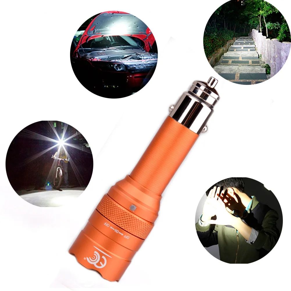 Rechargeable LED Car Flashlight with USB & 12V Charger | 250 Lumens Emergency Light with Window Breaker (Red or Orange shipped randomly)