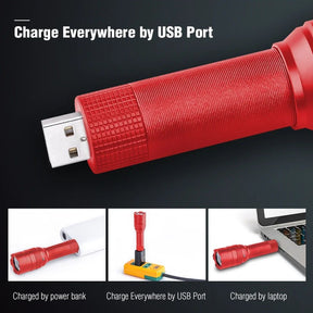 Rechargeable LED Car Flashlight with USB & 12V Charger | 250 Lumens Emergency Light with Window Breaker (Red or Orange shipped randomly)