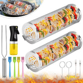 2-Pack Stainless Steel Rolling Grill Basket - Heavy Duty BBQ Mesh for Vegetables & Seafood