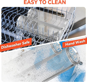 2-Pack Stainless Steel Rolling Grill Basket - Heavy Duty BBQ Mesh for Vegetables & Seafood
