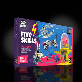 FIVE SKILLS CRAZY BOTS: 5-in-1 DIY STEM Robotics Kit with 5 Bonus Batteries