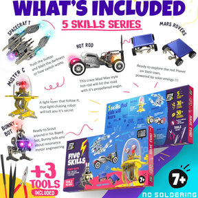 FIVE SKILLS CRAZY BOTS: 5-in-1 DIY STEM Robotics Kit with 5 Bonus Batteries