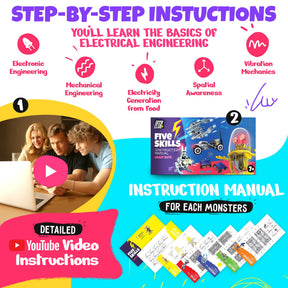 FIVE SKILLS CRAZY BOTS: 5-in-1 DIY STEM Robotics Kit with 5 Bonus Batteries