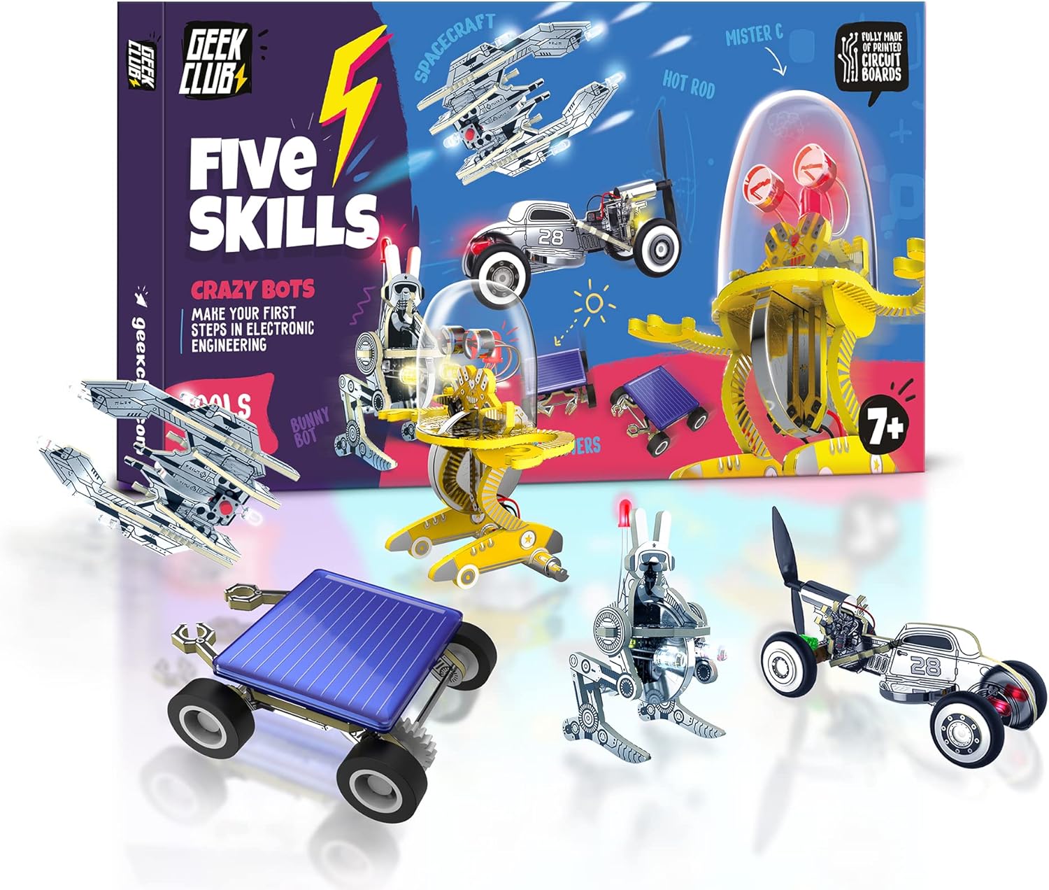 FIVE SKILLS CRAZY BOTS: 5-in-1 DIY STEM Robotics Kit with 5 Bonus Batteries