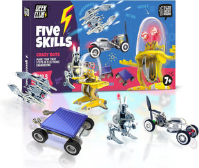 FIVE SKILLS CRAZY BOTS: 5-in-1 DIY STEM Robotics Kit with 5 Bonus Batteries