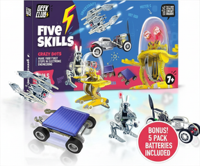 FIVE SKILLS CRAZY BOTS: 5-in-1 DIY STEM Robotics Kit with 5 Bonus Batteries
