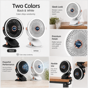 GeekTek Clip-N-Cool Rechargeable Clip Fan with 360° Rotation – Black Or White