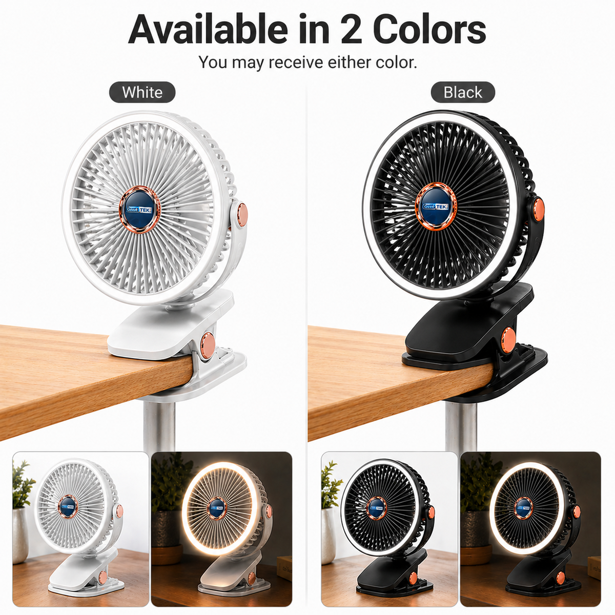 GeekTek Clip-N-Cool Rechargeable Clip Fan with 360° Rotation – Black Or White