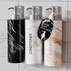 Luxury 3-Chamber Wall Mounted Shower Dispenser Set – No-Drill Marble Design