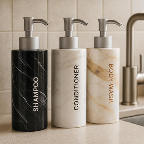 Luxury 3-Chamber Wall Mounted Shower Dispenser Set – No-Drill Marble Design