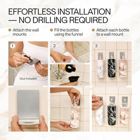 Luxury 3-Chamber Wall Mounted Shower Dispenser Set – No-Drill Marble Design