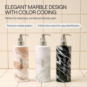 Luxury 3-Chamber Wall Mounted Shower Dispenser Set – No-Drill Marble Design