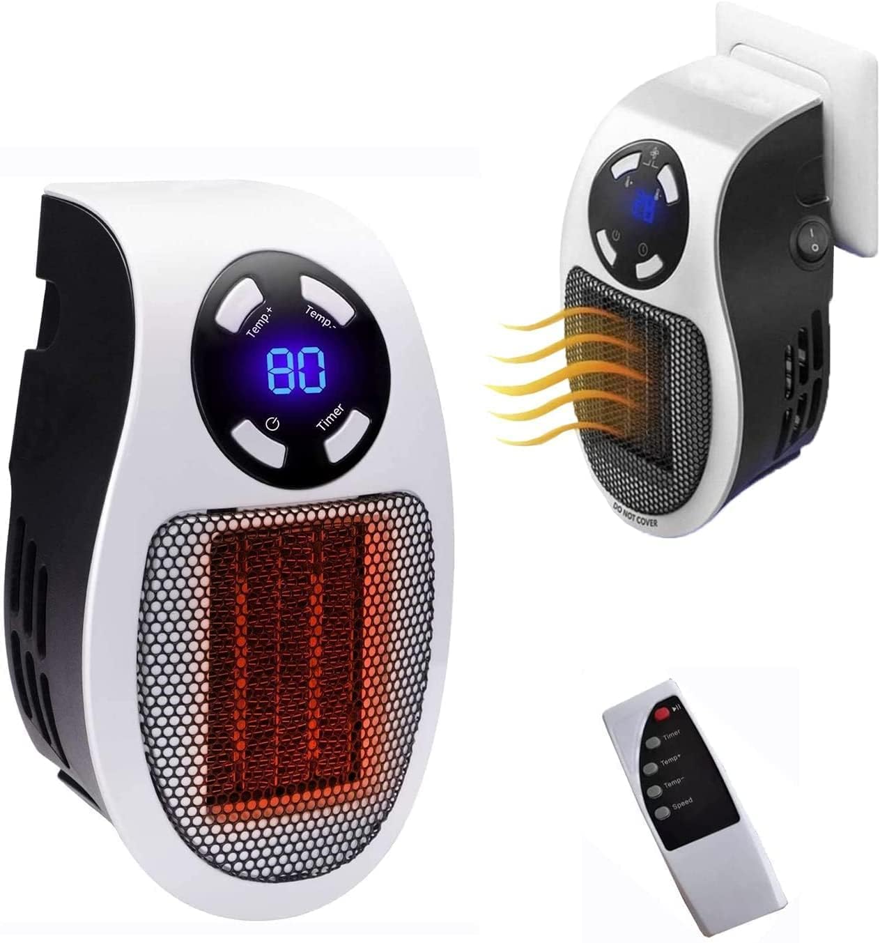 350W Fast-Heating Wall Plug-In Space Heater with Digital Thermostat & Timer