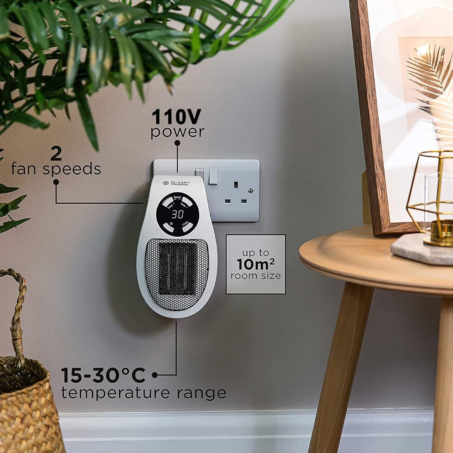 350W Fast-Heating Wall Plug-In Space Heater with Digital Thermostat & Timer