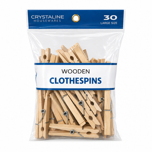 30-Pack Premium Wooden Moisture-Resistant Clothespins with Heavy-Duty Springs