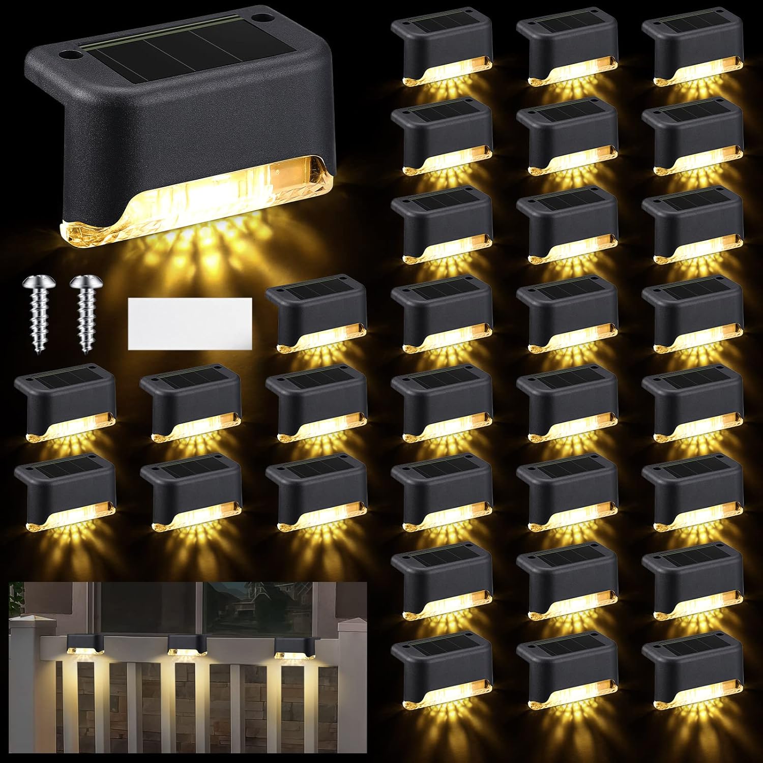 32-Pack Solar Powered Outdoor LED Deck & Step Lights – Waterproof Warm White