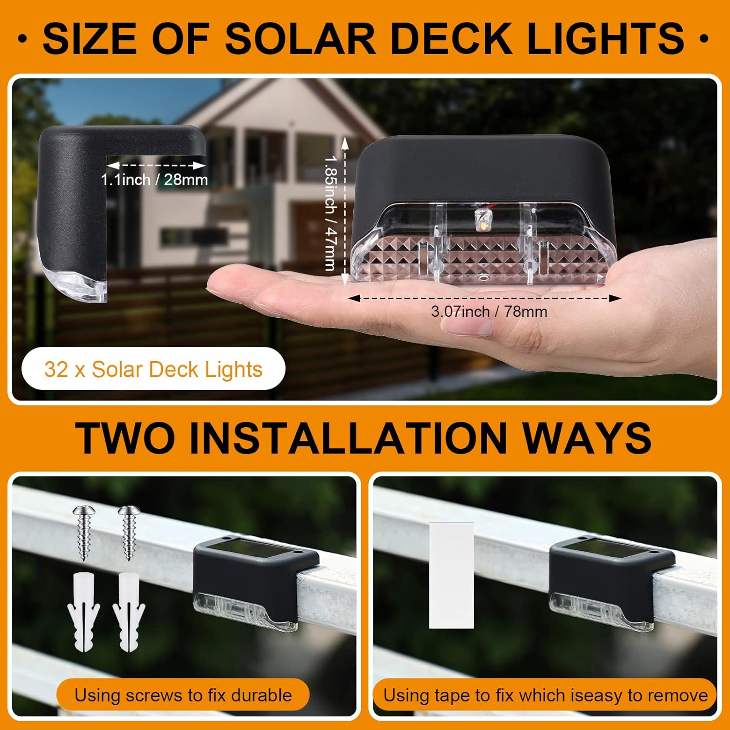 32-Pack Solar Powered Outdoor LED Deck & Step Lights – Waterproof Warm White