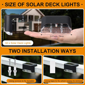 32-Pack Solar Powered Outdoor LED Deck & Step Lights – Waterproof Warm White