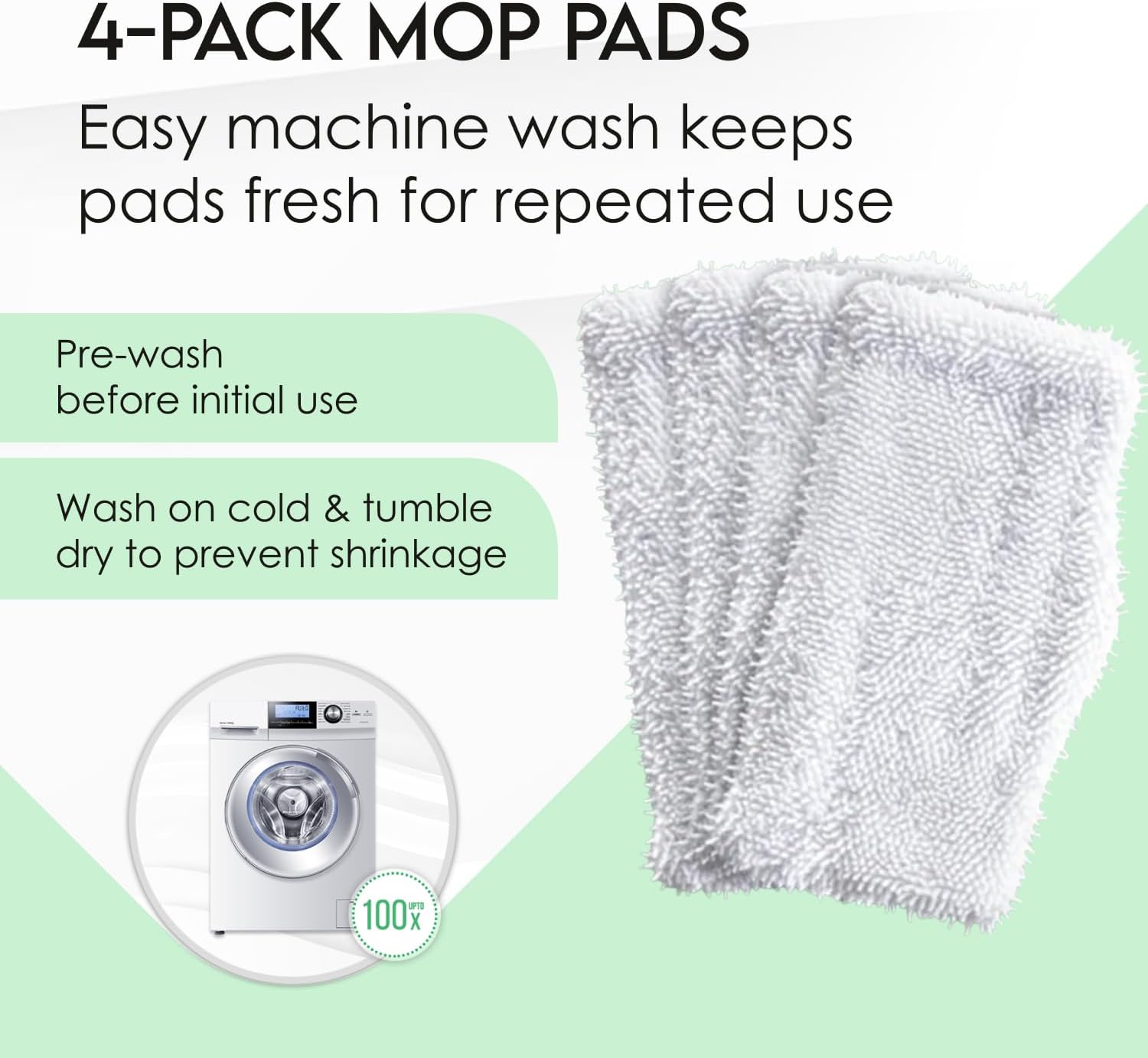 Turbo Microfiber 4-Pack Mop Pads for Shark Steam Mop SK Series & S Series - Shark Steam Replacement Pads