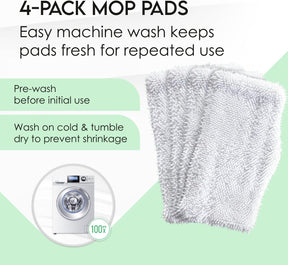 Turbo Microfiber 4-Pack Mop Pads for Shark Steam Mop SK Series & S Series - Shark Steam Replacement Pads
