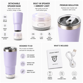 30oz Speaker Tumbler with Detachable Bluetooth Base – Insulated Travel Mug
