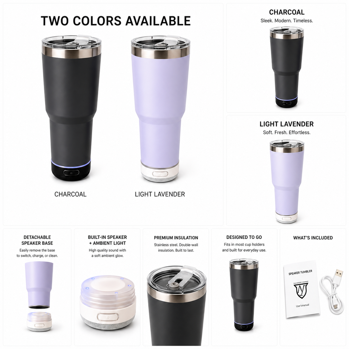 30oz Speaker Tumbler with Detachable Bluetooth Base – Insulated Travel Mug