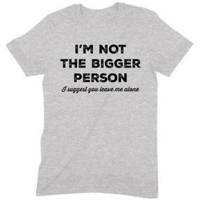 Gray t-shirt with black text on a white background