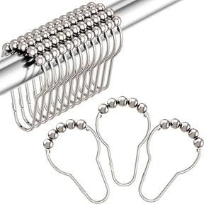 Premium Stainless Steel Roller Ball Shower Curtain Hooks – 12 Pack (Available in Black & Silver)