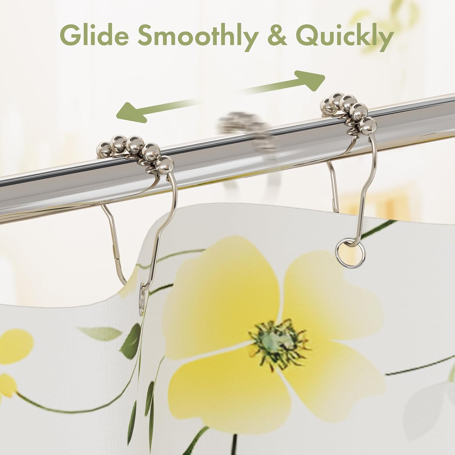 Premium Stainless Steel Roller Ball Shower Curtain Hooks – 12 Pack (Available in Black & Silver)