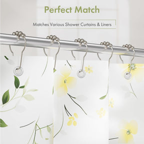 Premium Stainless Steel Roller Ball Shower Curtain Hooks – 12 Pack (Available in Black & Silver)