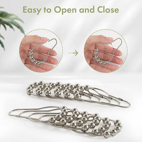 Premium Stainless Steel Roller Ball Shower Curtain Hooks – 12 Pack (Available in Black & Silver)