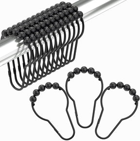 Premium Stainless Steel Roller Ball Shower Curtain Hooks – 12 Pack (Available in Black & Silver)