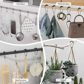 Premium Stainless Steel Roller Ball Shower Curtain Hooks – 12 Pack (Available in Black & Silver)
