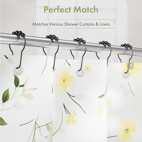 Premium Stainless Steel Roller Ball Shower Curtain Hooks – 12 Pack (Available in Black & Silver)