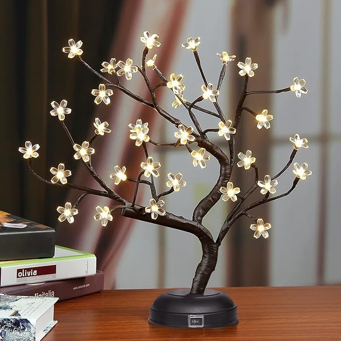 16" 36 LED Cherry Blossom Bonsai Tree - USB or Battery Powered with Timer
