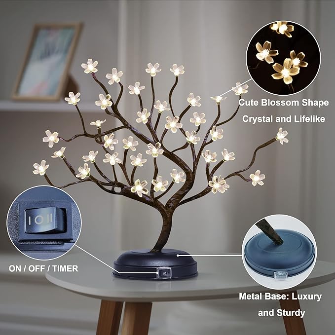 16" 36 LED Cherry Blossom Bonsai Tree - USB or Battery Powered with Timer