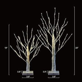 18" & 24" Birch Tree Bonsai Set with 147 Warm White LED Lights - Battery Operated