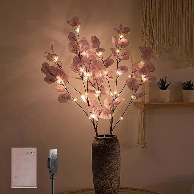30" Lighted Eucalyptus with Timer - USB and Battery Operated