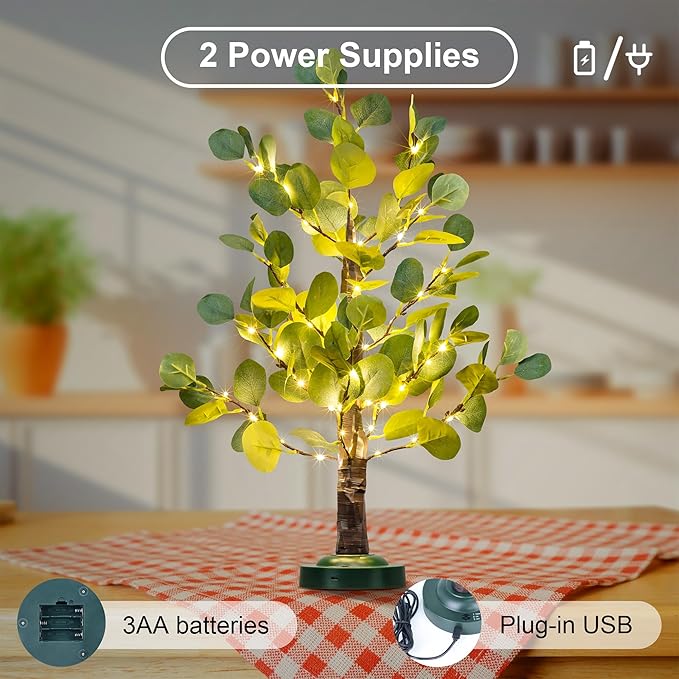 30" Lighted Eucalyptus with Timer - USB and Battery Operated