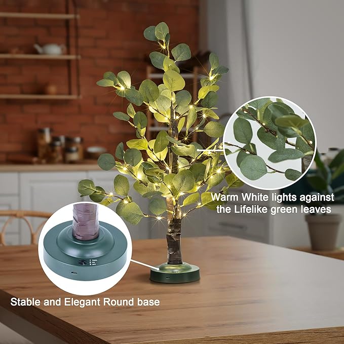 30" Lighted Eucalyptus with Timer - USB and Battery Operated