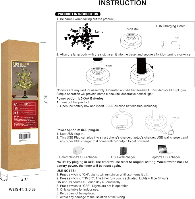 30" Lighted Eucalyptus with Timer - USB and Battery Operated