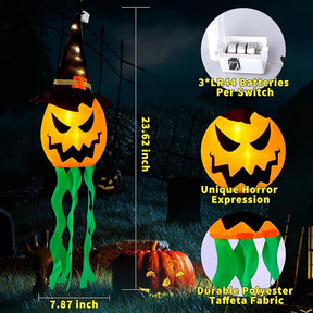 4-Pack Hanging Glowing Pumpkin Witch Hats - Outdoor Halloween Decor