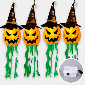 4-Pack Hanging Glowing Pumpkin Witch Hats - Outdoor Halloween Decor