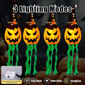 4-Pack Hanging Glowing Pumpkin Witch Hats - Outdoor Halloween Decor