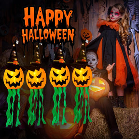4-Pack Hanging Glowing Pumpkin Witch Hats - Outdoor Halloween Decor