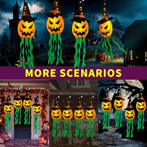 4-Pack Hanging Glowing Pumpkin Witch Hats - Outdoor Halloween Decor