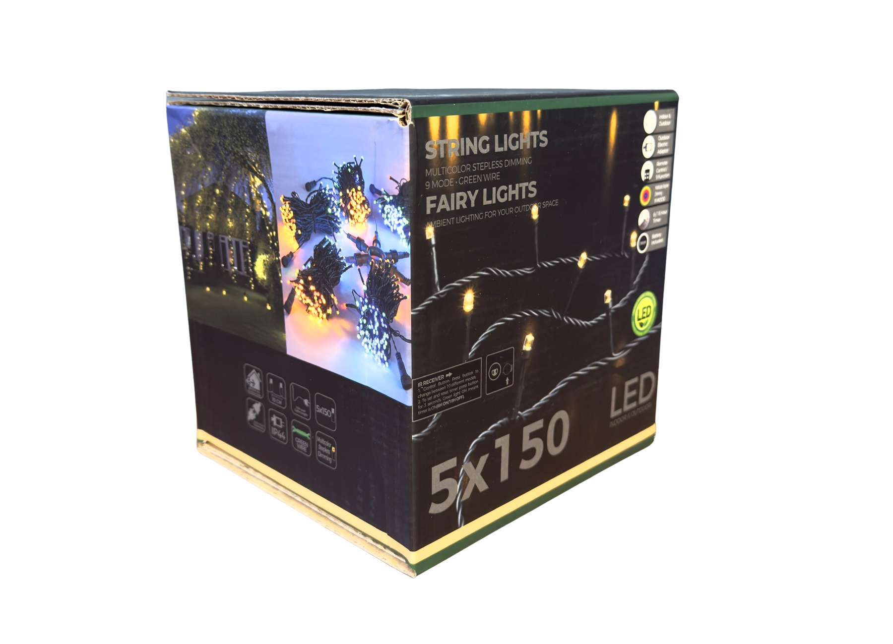 750 LED 245FT Star String Lights - Warm White/Multicolor - 9 Modes - Green Wire