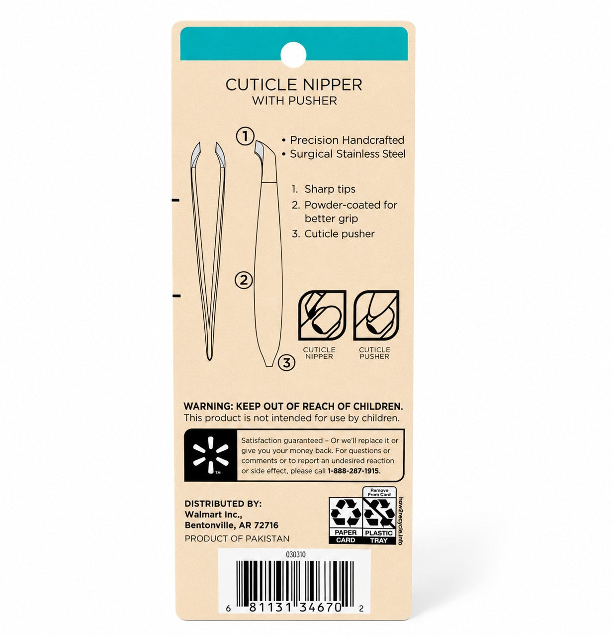 Equate Cuticle Nipper with Pusher - Surgical Stainless Steel - Item #8914-85WM