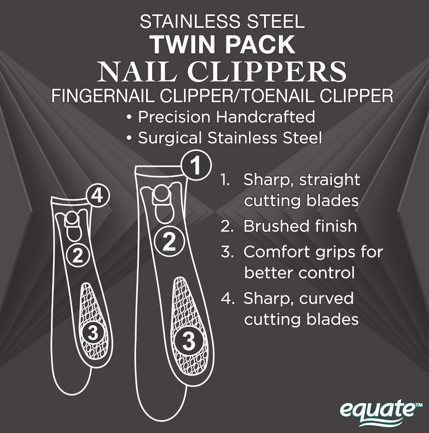 Equate Stainless Steel Nail Clipper Twin-Pack, 2 Pieces