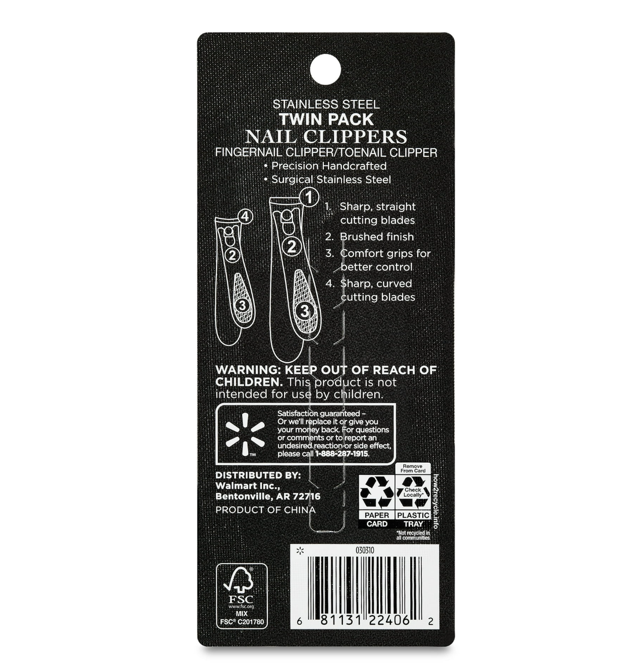 Equate Stainless Steel Nail Clipper Twin-Pack, 2 Pieces